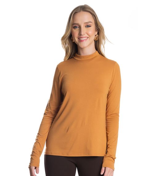 Blusa Feminina Manga Longa Gola Alta Rovitex Marrom