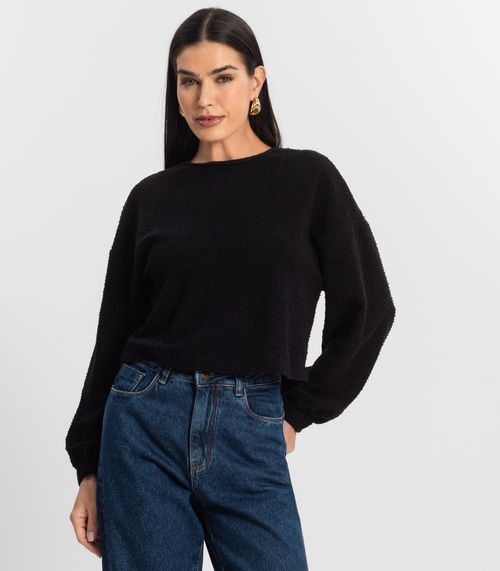 Blusão Feminino Malha Texturizada Select Preto