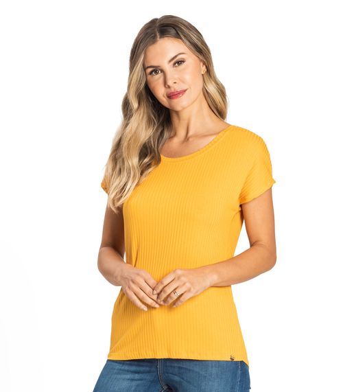 Blusa Feminina Ribana Canelada Básica Rovitex Amarelo
