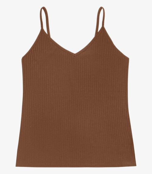 Blusa De Alça Feminina Ribana Canelada Rovitex Marrom