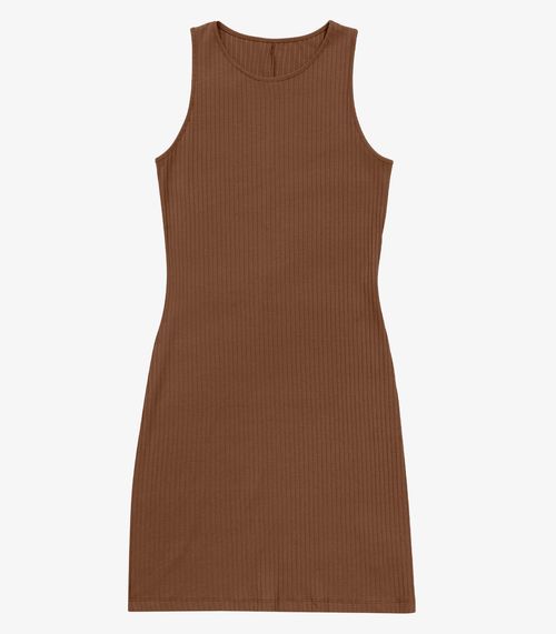 Vestido Curto Em Ribana Canelada Rovitex Marrom