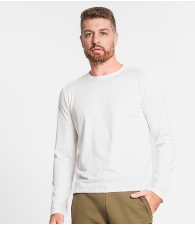 Camiseta Manga Longa Meia Malha Diametro Bege