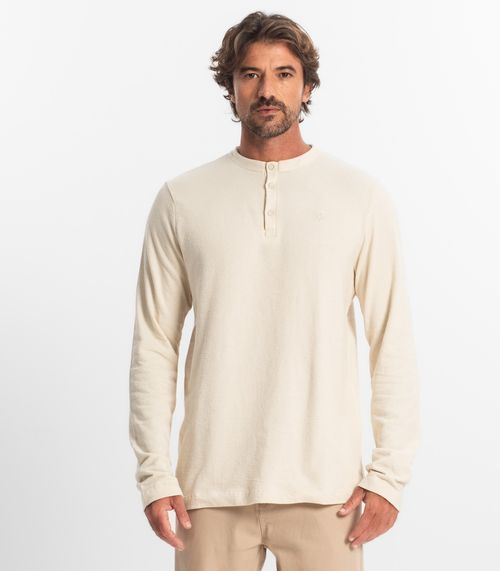 Camiseta Masculina Manga Longa Moletinho Diametro Bege