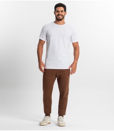 Calça Masculina Plus Size Em Moletom Diametro Marrom