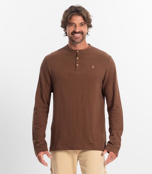 Camiseta Masculina Manga Longa Moletinho Diametro Marrom