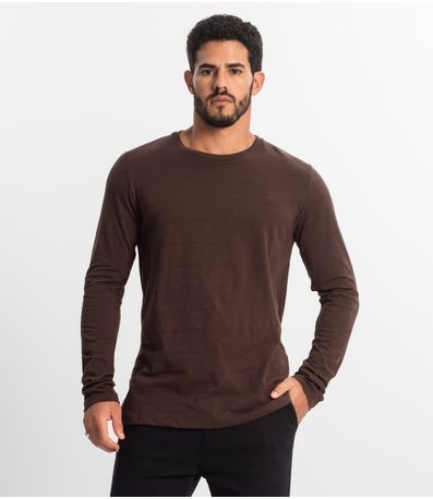 Camiseta Masculina Manga Longa Básica Diametro Marrom