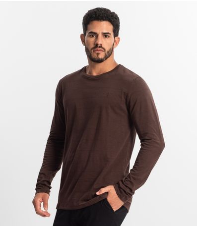 Camiseta Masculina Manga Longa Básica Diametro Marrom