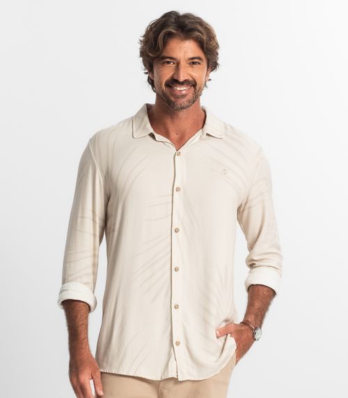 Camisa Masculina Manga Longa Com Botões Diametro Bege