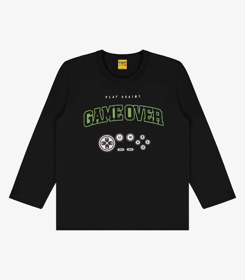 Camiseta Infantil Manga Longa Rovi Kids Preto