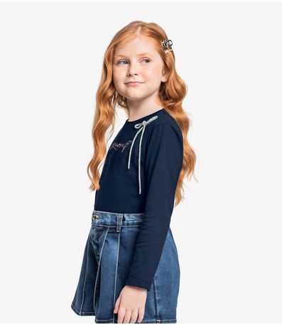 Conjunto Blusa Com Shorts Saia Jeans Trick Nick Azul