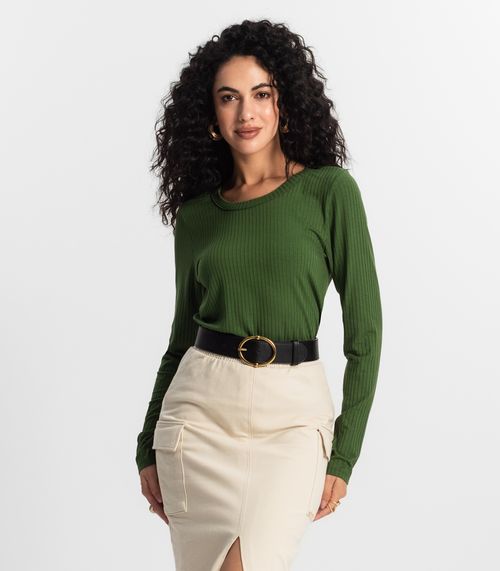 Blusa Manga Longa Canelada Rovitex Verde