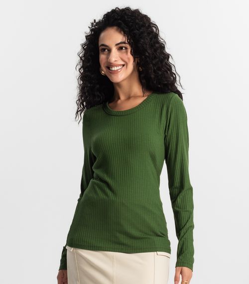 Blusa Manga Longa Canelada Rovitex Verde
