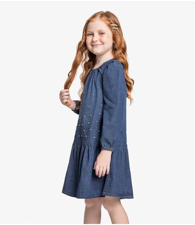 Vestido Infantil Manga Longa Jeans Trick Nick Azul
