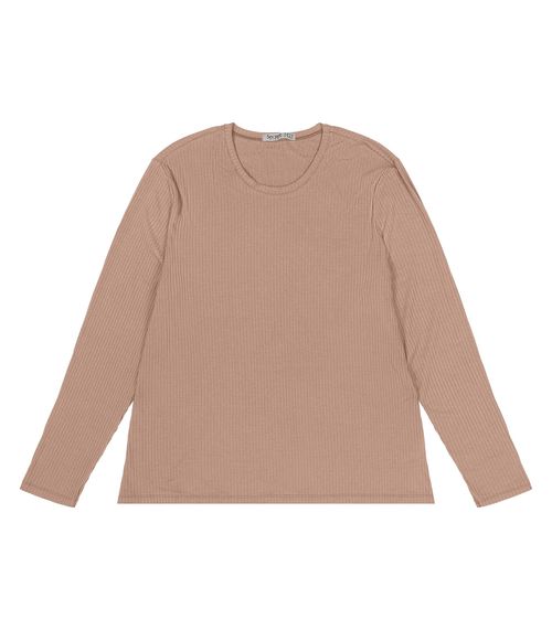 Blusa Manga Longa Ribana Canelada Secret Glam Marrom