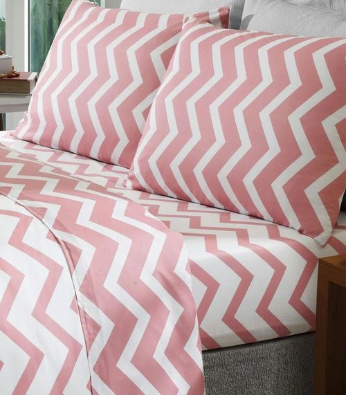 Jogo De Cama Chevron Queen Lar E Lazer Rosa