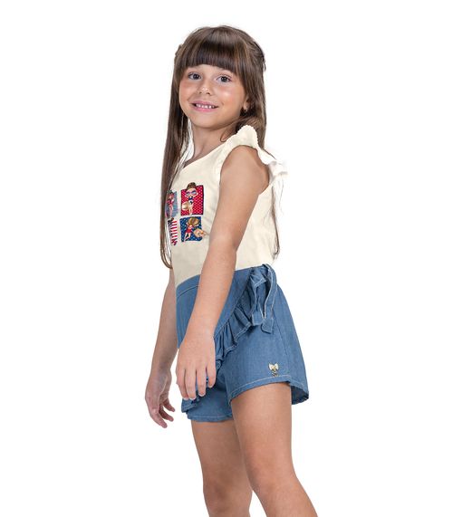 Conjunto Juvenil Blusa E Shorts Saia Trick Nick Bege
