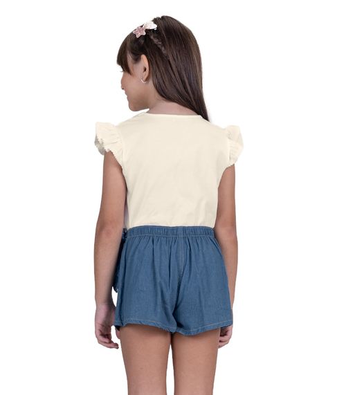 Conjunto Juvenil Blusa E Shorts Saia Trick Nick Bege