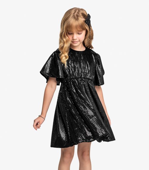 Vestido Infantil Manga Longa Trick Nick Preto