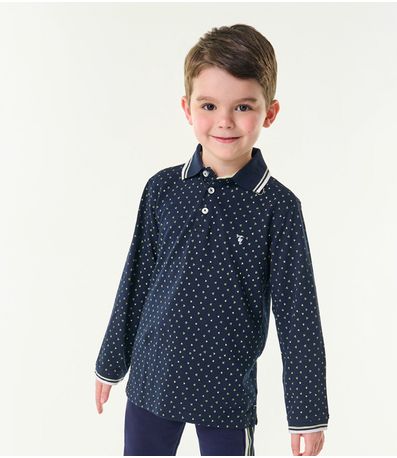 Camisa Polo Infantil Manga Longa Trick Nick Azul