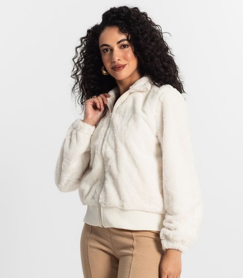 Jaqueta Feminina Em Pelo Sintético Rovitex Branco