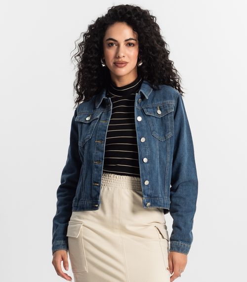 Jaqueta Jeans Feminina Rovitex Azul
