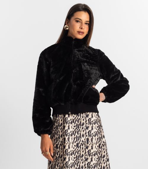 Jaqueta Feminina Em Pelo Sintético Rovitex Preto