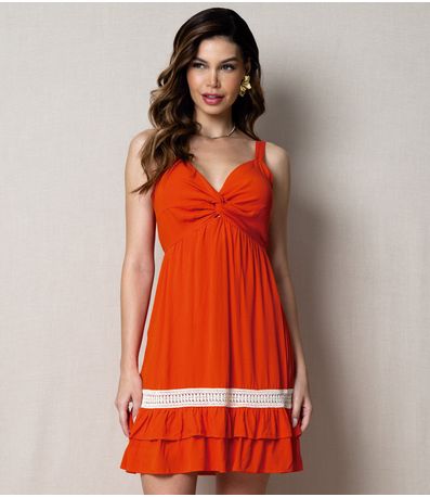 Vestido De Alças Com Renda  Kiki Laranja