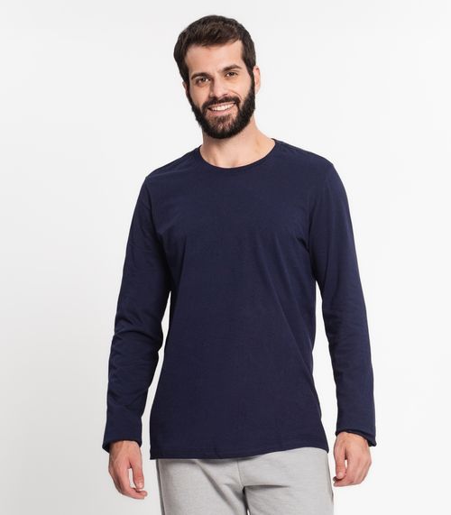 Camiseta Manga Longa Masculina  Meia Malha Kohmar Azul