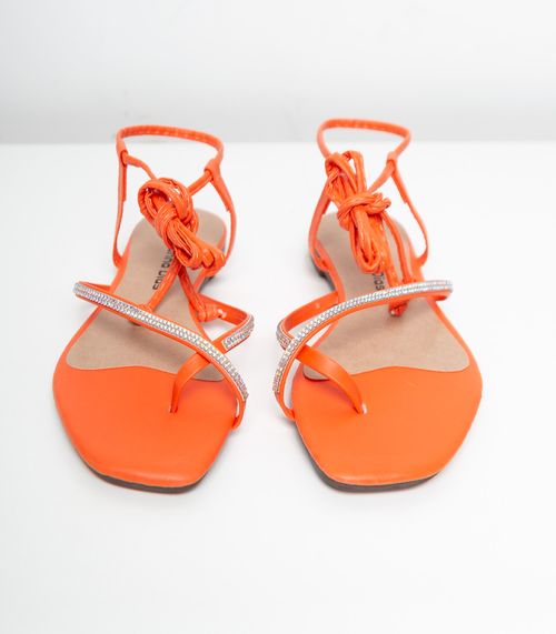 Sandália Feminina De Amarração E Strass Select Laranja