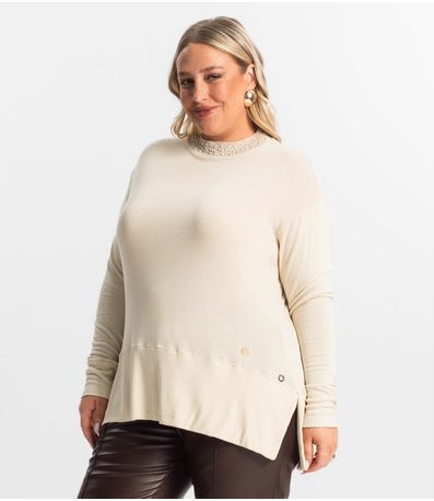 Blusão Feminino Plus Size Secret Glam Bege
