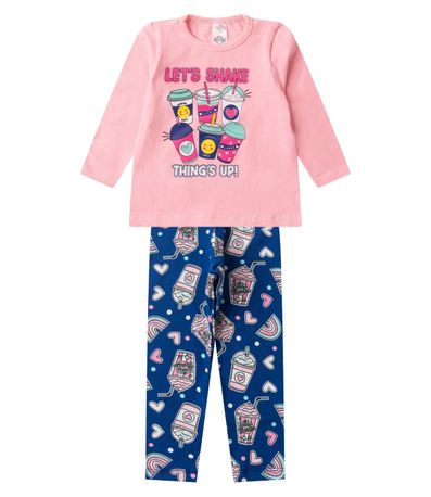 Conjunto Menina Em Cotton Manga Longa Kappes Rosa