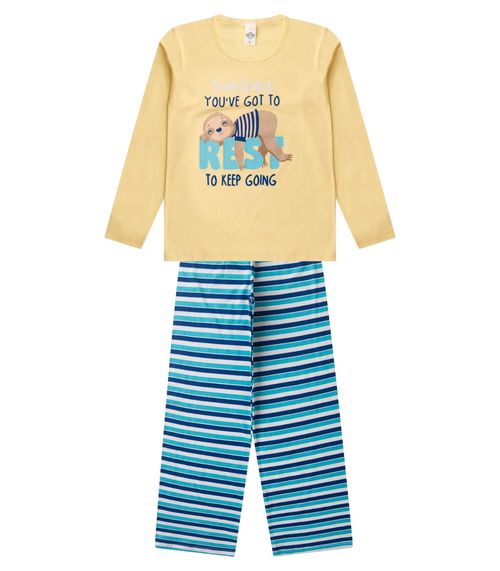 Pijama Menino Manga Longa Brilha No Escuro Kappes Amarelo