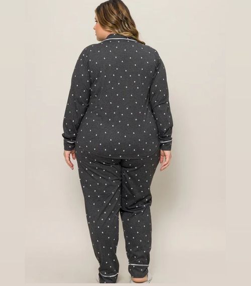 Pijama Plus Americano Manga Longa Evanilda Preto