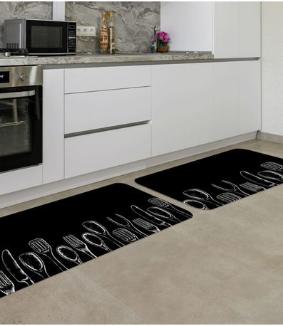 Jogo De Tapetes Para Cozinha Wevans Preto