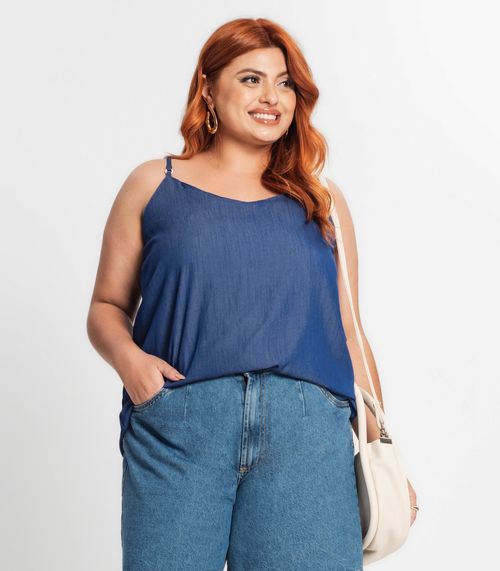 Blusa De Alça Feminina Plus Size Secret Glam Azul