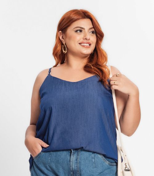 Blusa De Alça Feminina Plus Size Secret Glam Azul
