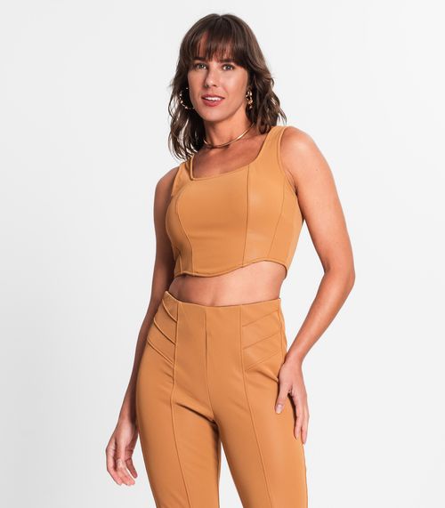 Regata Cropped Feminina Em Suede Endless Marrom