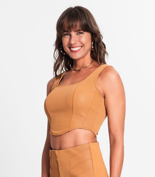 Regata Cropped Feminina Em Suede Endless Marrom