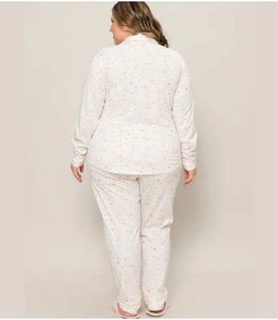 Pijama Plus Americano Manga Longa Evanilda Branco