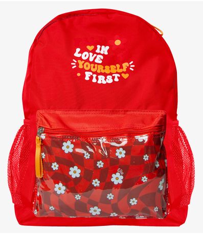 Mochila Escolar Feminina Estampada Flores Clio Vermelho