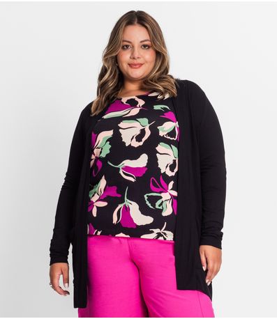 Cardigan Feminino Plus Size Secret Glam Preto