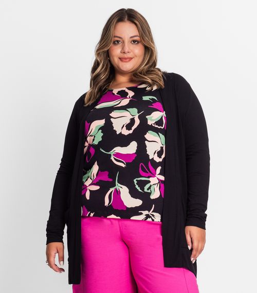 Cardigan Feminino Plus Size Secret Glam Preto