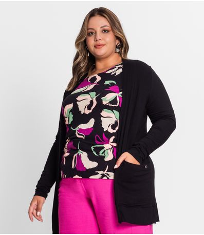 Cardigan Feminino Plus Size Secret Glam Preto