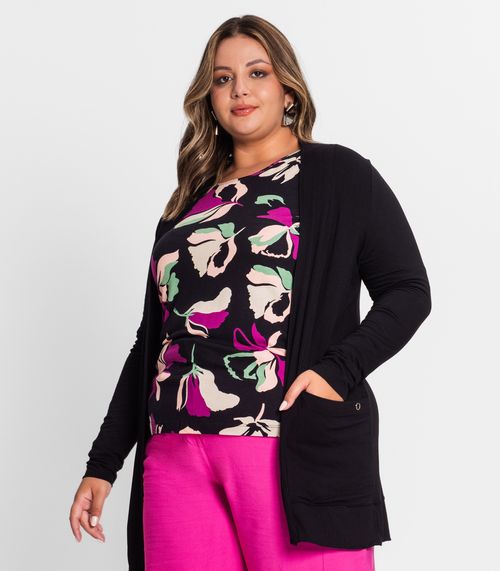 Cardigan Feminino Plus Size Secret Glam Preto