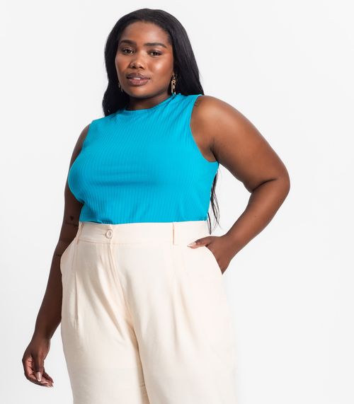 Regata Plus Size Em Ribana Canelada Secret Glam Azul