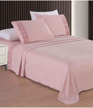 Jogo De Cama Marquesa Bordado Inglês Queen Camesa Rosa
