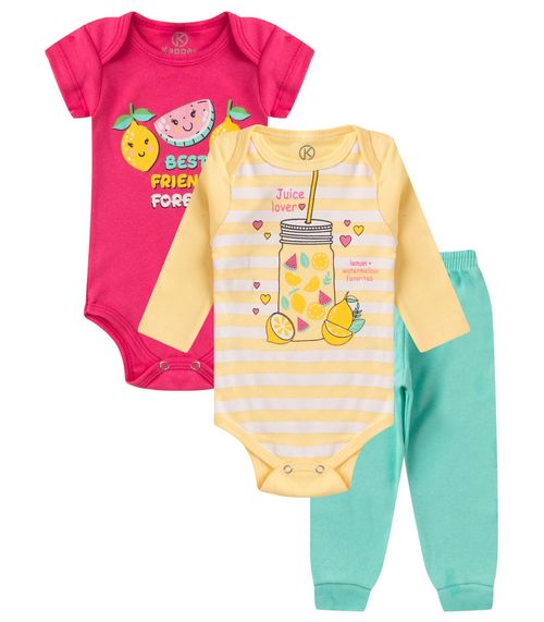 Kit Body Infantil Longo 3 Peças Kappes Rosa