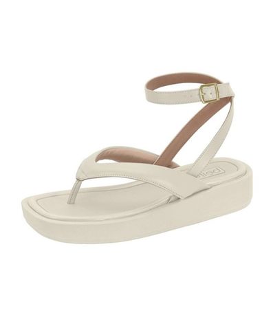 Sandalia Flatform Com Amarração Beira Rio Bege