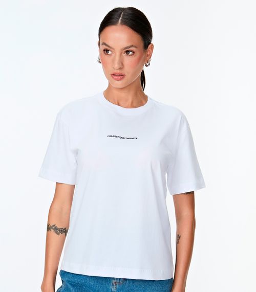 Blusa Feminina Meia Malha Penteada Estampada MMT Branco