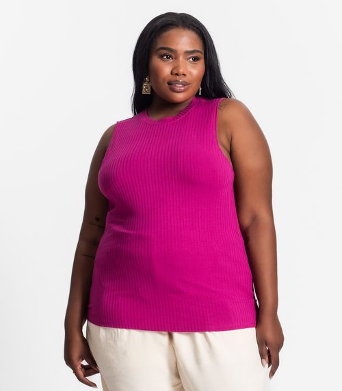 Regata Plus Size Em Ribana Canelada Secret Glam Roxo